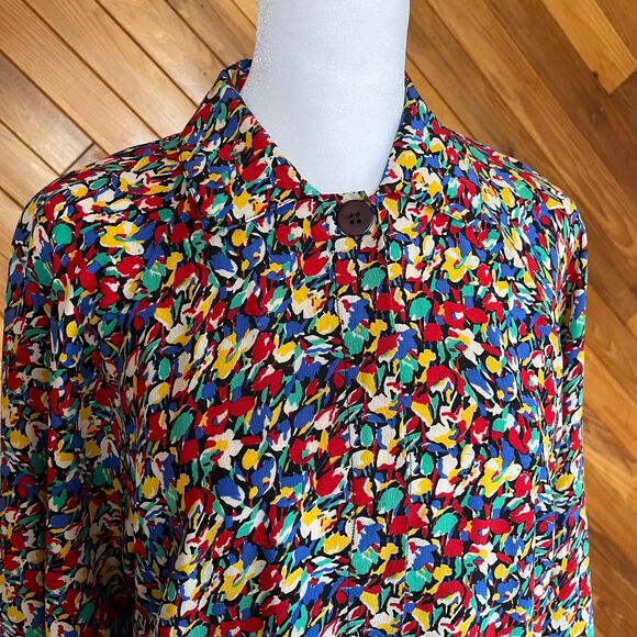 Vintage 80s/90s Abstract Floral Silk Button Up - Picture 3 of 5
